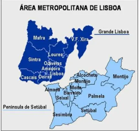 Figura 4.1 - Mapa com os concelhos da Área Metropolitana de Lisboa 