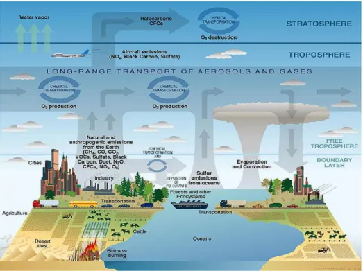 Figure 2.5 - Schematic of chemical and transport processes related to atmospheric composition  (Rozaini, 2012)