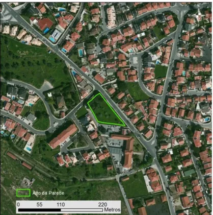 Figura 5.9 Futura horta comunitária de Cascais no Alto da Parede (Fonte: Bing Maps, 2012)