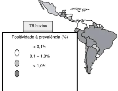 Figura  1. Prevalência  de  positividade  às  provas  de  tuberculinização  intradérmica em bovinos, em países da América Latina