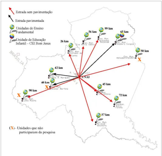 Figura 5. Mapa do Município de Unaí/MG com a localização das escolas rurais. 