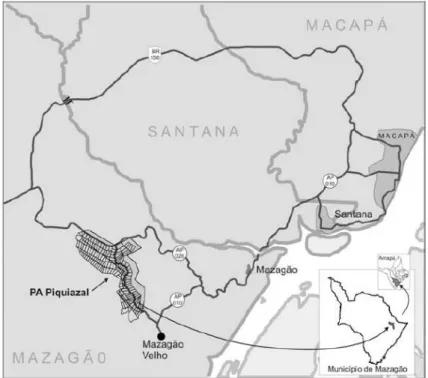 Figura  3.2.  Localização  do  PA  Piquiazal,  município  de  Mazagão, Amapá. Fonte: COT/IEPA
