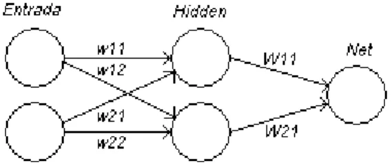 Figura 10: Fluxograma das camadas de uma rede com seus nós e respectivos pesos. 