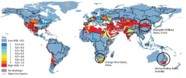 Figure 5 - A map of water stress indicator as human use of renewable water resources, which takes into  account environmental water requirements