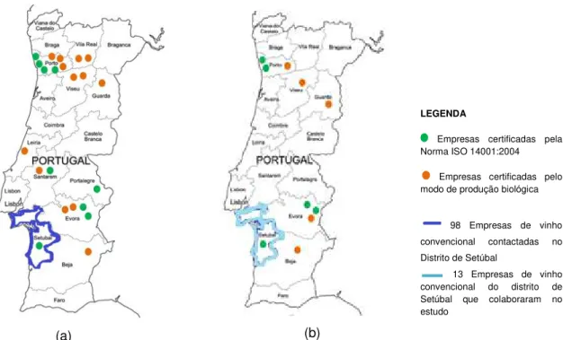 Figura 5.1  –  Distribuição geográfica das empresas selecionadas (a) e daquelas que colaboraram no  estudo (b)  