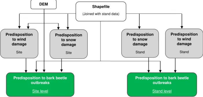 Figure 2.4 Model structure for predisposition assessment for Ips typographus 