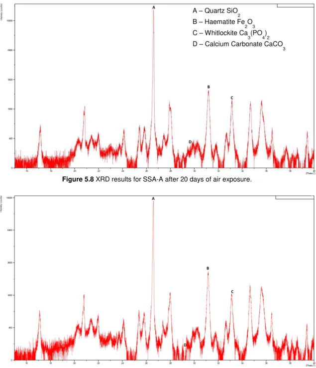 Figure 5.7 XRD results for SSA-B after 20 days of air exposure. 