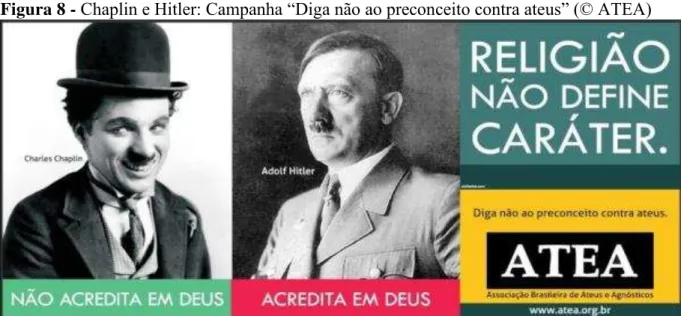 Figura 8 - Chaplin e Hitler: Campanha “Diga não ao preconceito contra ateus” (© ATEA) 
