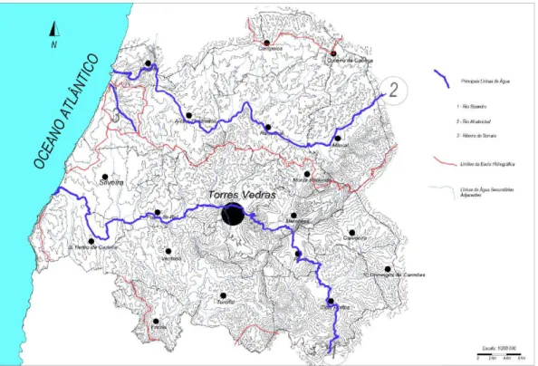 Figura  3.9  -  Reprodução  da  carta  de  Curvas  de  nível  e  linhas  de  água  do  concelho (Fonte: Plano Diretor Municipal de Torres vedras 2006)