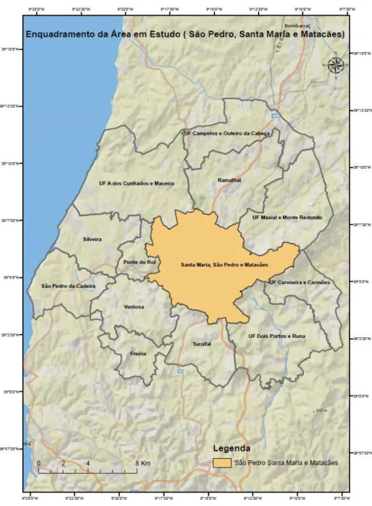 Figura  4.3  -  Área  em  estudo  2  -  Enquadramento  da  área  em  estudo  Santa  Maria,  São  Pedro  e  Matacães  (ArcGIS TM   realizado  pelo  autor  (Base  map  National Geographic World Map))