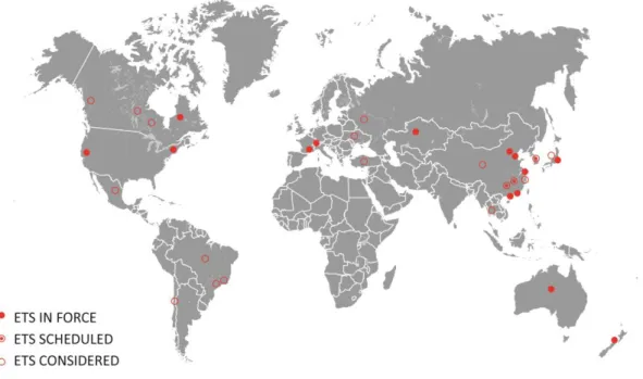 Figure 1 : Emission trading schemes around the World  (data source: icapcarbonaction.com)