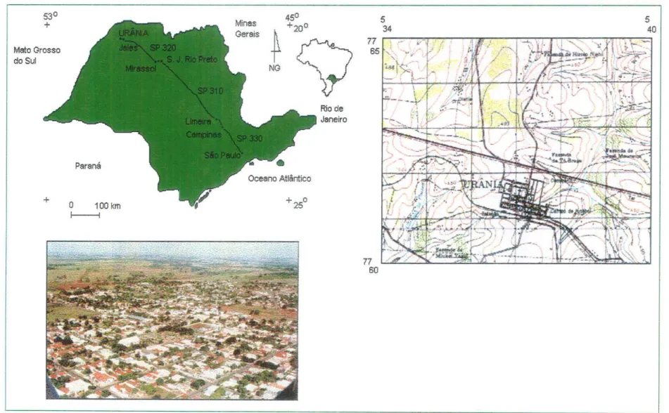 Figura  2.  Localização  geogrâÍiea  da área  de  pesquisa  e vias  de  acesso  (DER,  1990; IGGSP  1965;  IGGSP  1966).