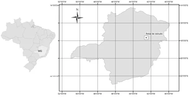 Figura 3 - Localização do teste de progênies 2003 de árvores de  Eucalyptus urophylla no estado de  Minas Gerais 