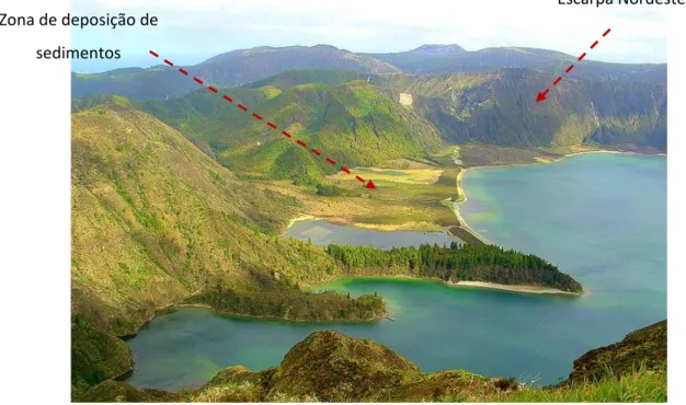 Figura 6.2 – Norte das Escarpas, margens e zona de deposição de sedimentos da Lagoa do Fogo   Fonte: Google imagens, 2011 