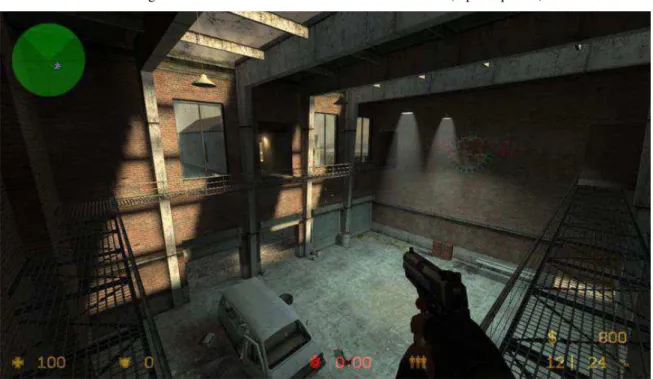 Figura 2: Cena de Counter-Strike com HUD e radar (topo esquerdo) 
