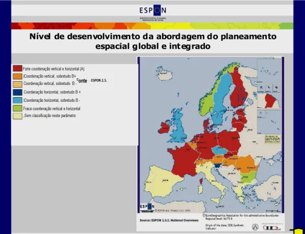 Figura  2.6.  ESPON,  Observatório  em  Rede  do  Ordenamento  do  Território  Europeu,  Dinâmicas  na  Europa dos 15 relativamente aos tipos de planeamento espacial, Projecto 2.3.2., Bruxelas, 2008