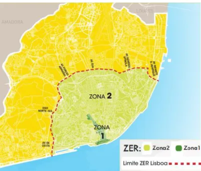Figura 3.3 - Área abrangida pela fase II da ZER de Lisboa (Adaptado de: CML, 2015c). 