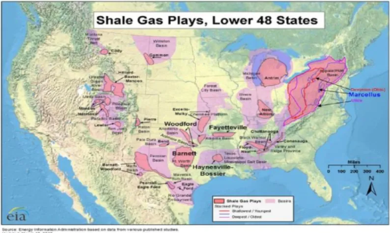 Figure 2.2. US shale gas plays (UTU, n.d.) 