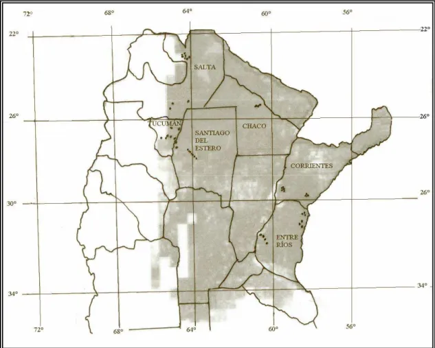Figura 1 - Localização dos campos da coleta de amostras para a determinação dos ácaros no norte da  Argentina