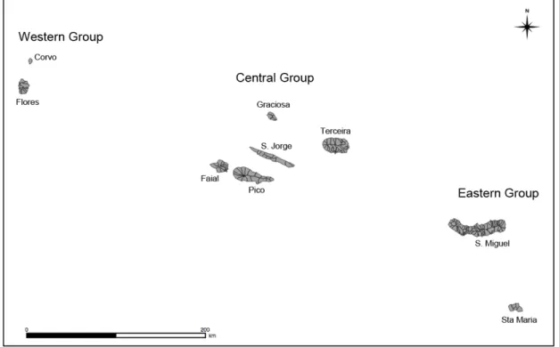 Figure 3.1 Official administrative boundaries of the Azores Archipelago (DGT 2015)  