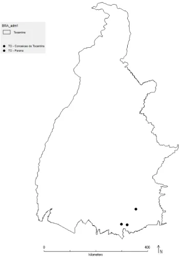 Figura 7: Distribuição geográfica de Calyptranthes sp. nov. no estado de Tocantins. 