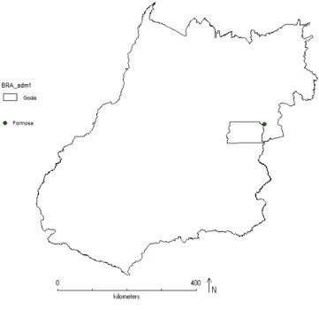 Figura 8: Distribuição geográfica de Myrceugenia alpigena var. longifolia (Burret) Landrum no estado de  Goiás