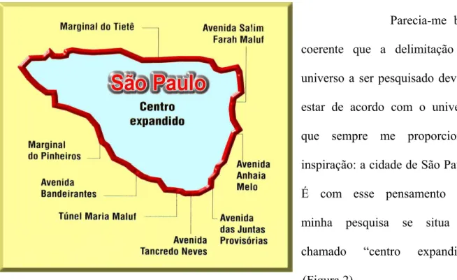 Figura 2: Mapa do denominado &#34;centro expandido&#34; da Capital de São Paulo. 