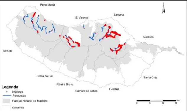 Figura 17. Localização dos percursos e dos núcleos. 