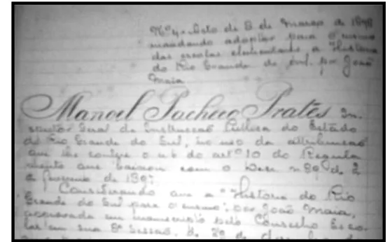 Figura 4 – Detalhe do Ato de adoção reformulado. “Nº 4. Acto de 8 de março de 1898  mandando adoptar para o ensino das escolas elementares a Historia do Rio Grande do Sul,  por João Maia