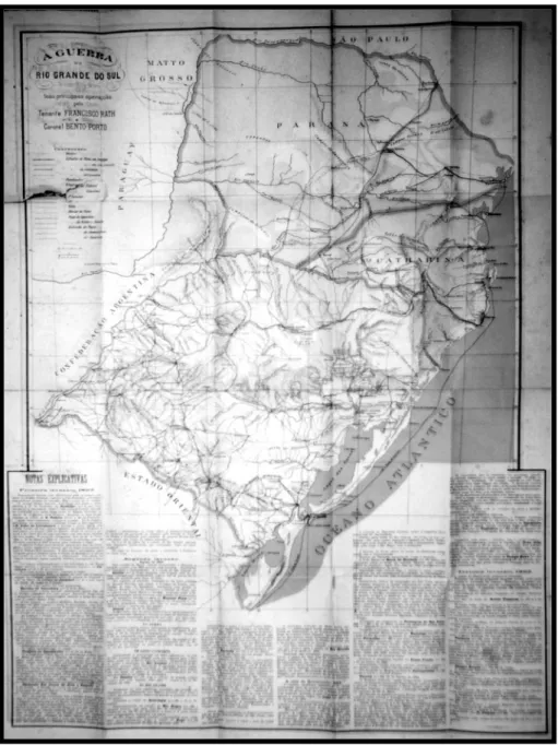 Fig. 9. Mapa: A guerra no Rio Grande do Sul, suas principais operações. Pelo tenente  Francisco Rath e coronel Bento Porto (1896)