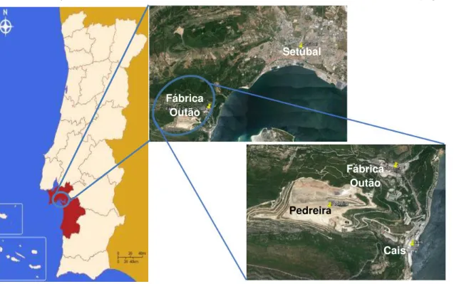 Figura 6.2 - Enquadramento geográfico da fábrica Secil-Outão (Fonte: Wikipedia &amp; Google  Earth) 