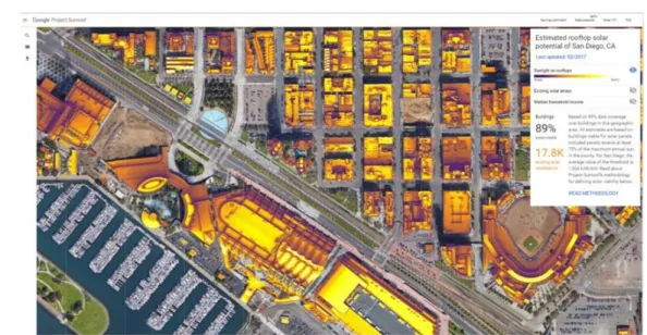 Figura 6 - Potencial solar urbano para a Cidade de San Diego, estimado pelo projecto Sunroof da  Google™ 
