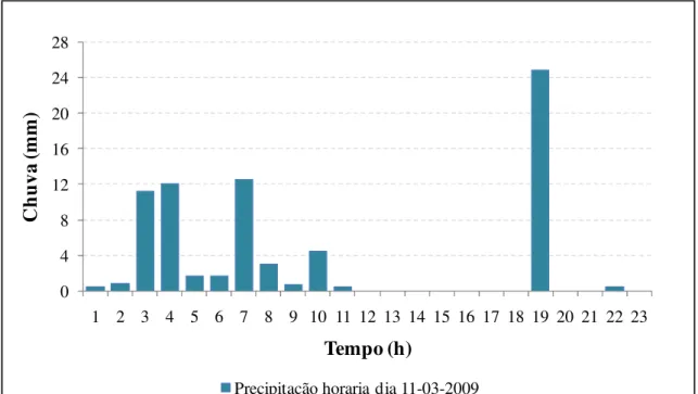 Figura 4-5 Evento de chuva correspondente ao dia 11 de março de 2009 (SAAE,  2010) 
