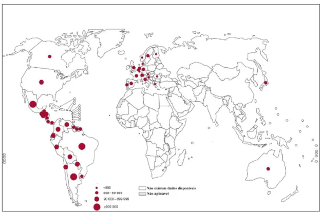 Figura  1.  Distribuição  global  da  doença  de  Chagas  entre  os  anos  de  2006  a  2010