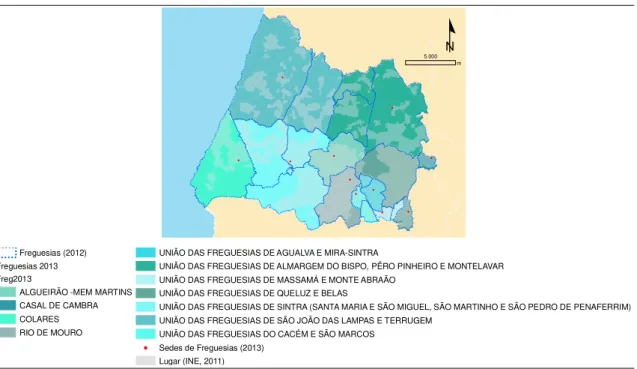 Figura 5 – Reorganização administrativa territorial autárquica em Sintra, em 2013 Fonte: Elaboração própria