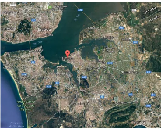 Figura 4.1. Localização geográfica do concelho do Barreiro (Fonte: Google maps, 2017)
