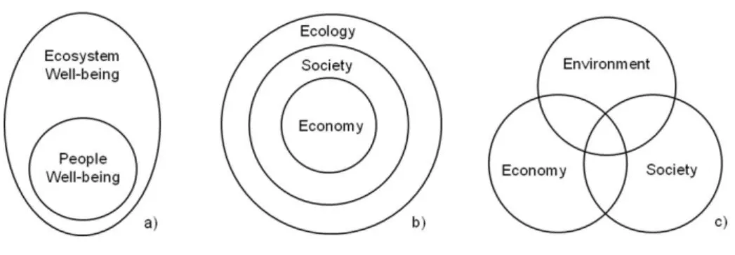 Figura 4.1: Representação gráfica da sustentabilidade: a) IUCN’s egg of well-being – diagrama de Euler; 