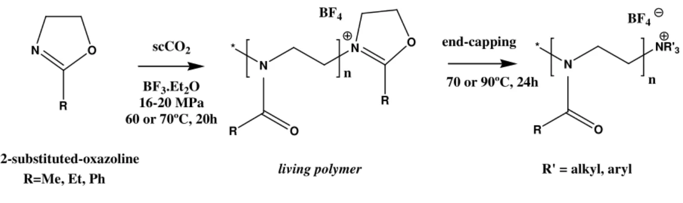 Figure  1.5  Green  synthesis  of  2-oxazoline-based  polymers  and  its  functionalization  by  amine  end- end-capping 