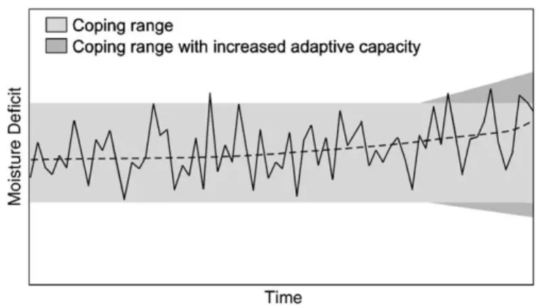 Figura 9  Representação gráfica do conceito de coping range e sua relação com capacidade adaptativa  Fonte: Smit &amp; Wandel, 2006