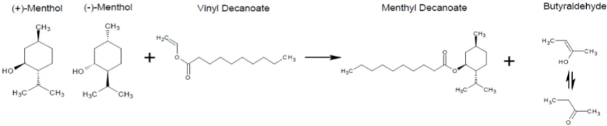 Figure I.3- Scheme transesterification of racemic menthol with vinyl decanoate. 