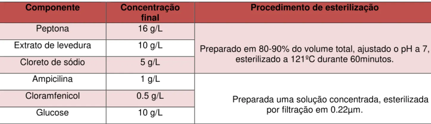 Tabela 2.2-  Composição do meio quimicamente definido usado nas fermentações do bioreactor
