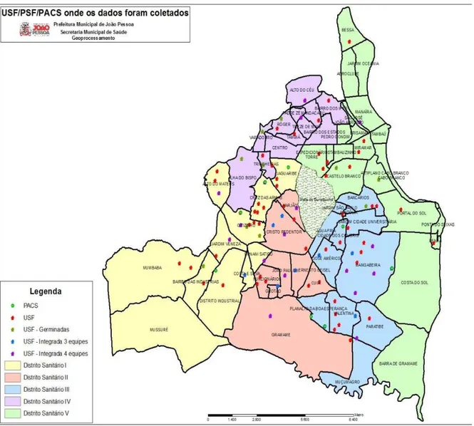 Figura  2 –Distribuição geográfica das USF/PSF/PACS  onde a coleta de dados foi realizada