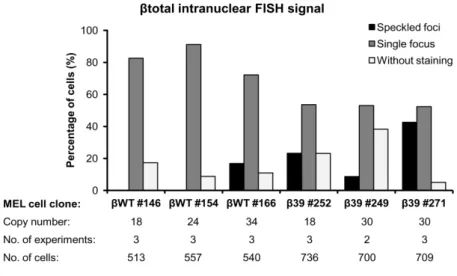 Figure III.3 Summary of fluorescence in situ hybridization results for human  β -globin total  RNA  intranuclear  localization  in  MEL  cell  lines