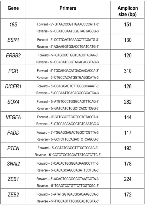 Table II.1 - Sequences of the primers used for canine mRNA quantification. 