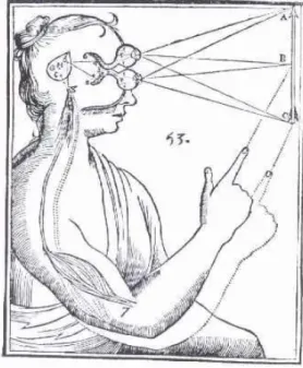 Figura 3 - De Homine - ilustração de Descartes (1662)  Disponível em: http://www.cerebromente.org.br/n16/history/fig3.jpg