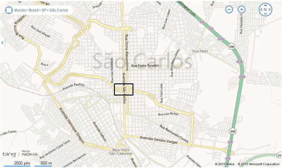 Figura 6  – Vista parcial da cidade de São Carlos com destaque para a área de estudo  Fonte: br.bing.com/maps/ 