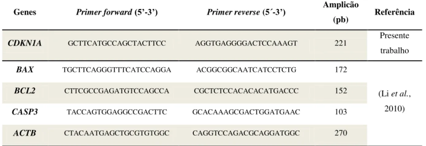Tabela 2.3 – Sequência dos primers forward e reverse e tamanho do amplicão esperado para cada um dos genes  em estudo