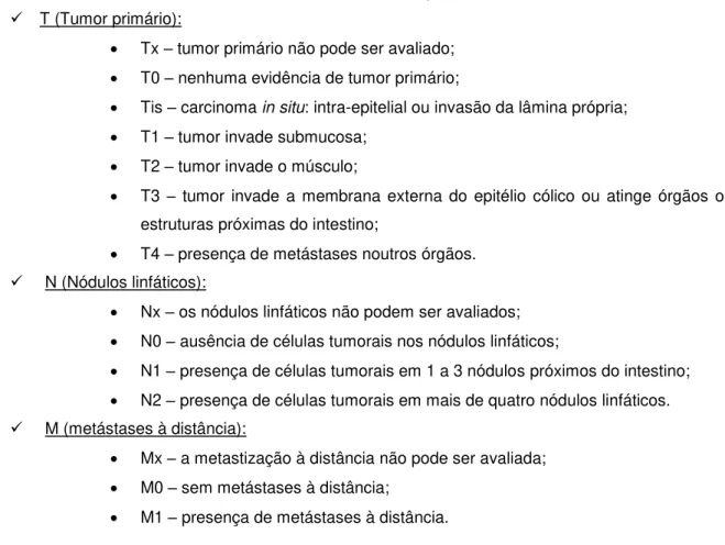 Figura  1.1. Esquema representativo do estadio de CCR com base no  sistema TNM ( adaptado de http://www.hopkinscoloncancercenter.org/ 