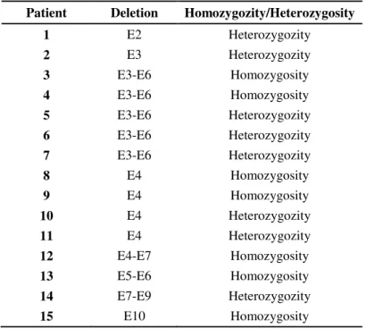 Table 2.1: List of patients with respective deletions in study. 