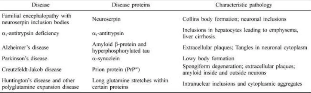 Table I. Examples of human conformational diseases caused by protein deposits (Lee  and Yu, 2005)